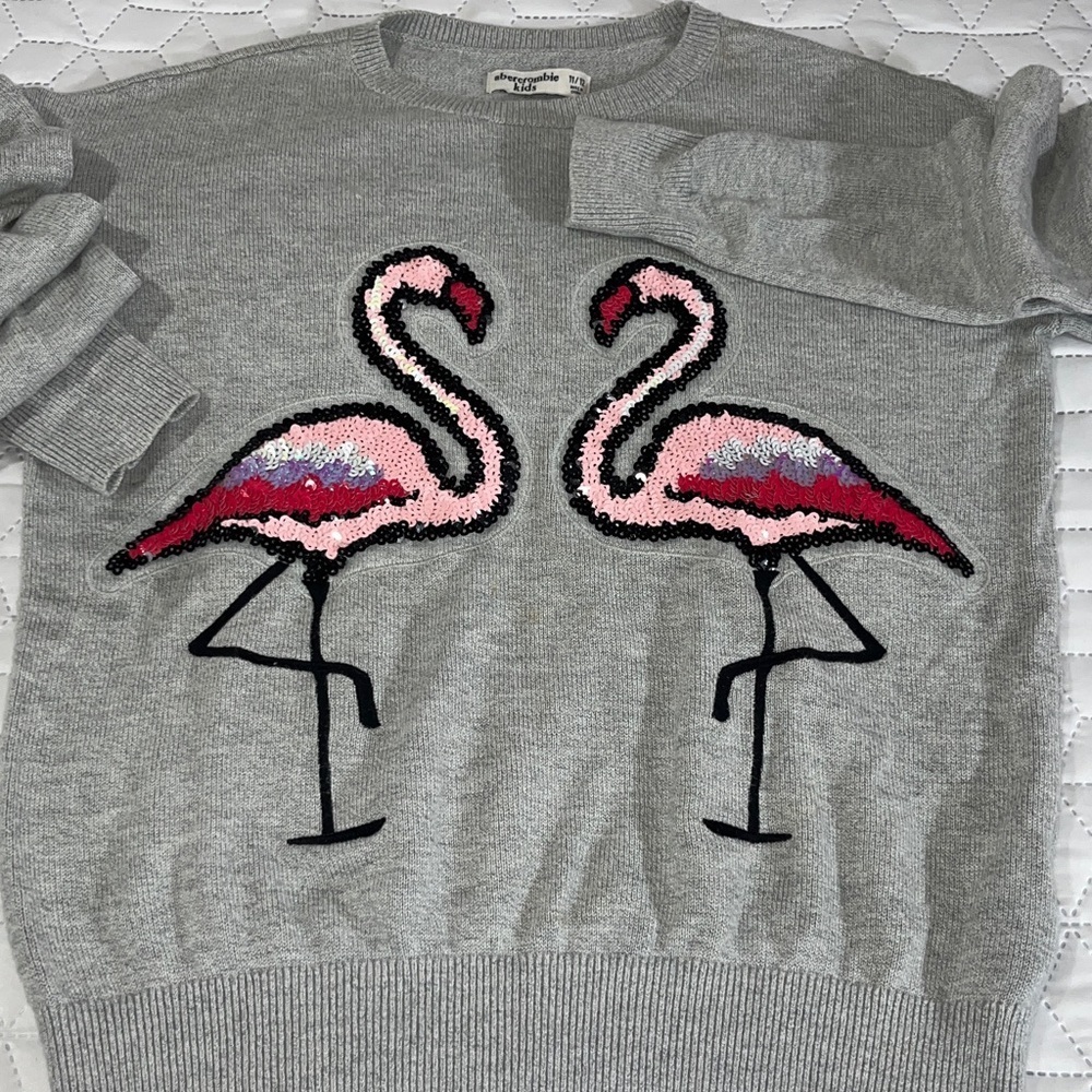 Abercrombie Kids Pink Sequin Flamingos Crewneck Sweater Size 11/12Y